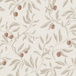 Beautifully hand painted branches with lychee fruits in a sea of small leaves. A timeless design made with a traditional printing technique. This method gives the wallpaper a textured surface and a vibrant character.